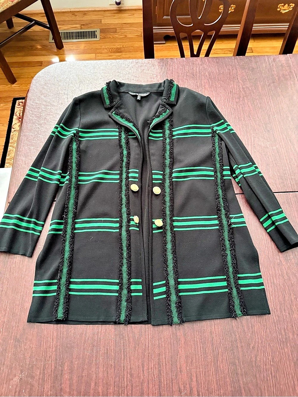Ming Wang Striped Jacket in Black & Green